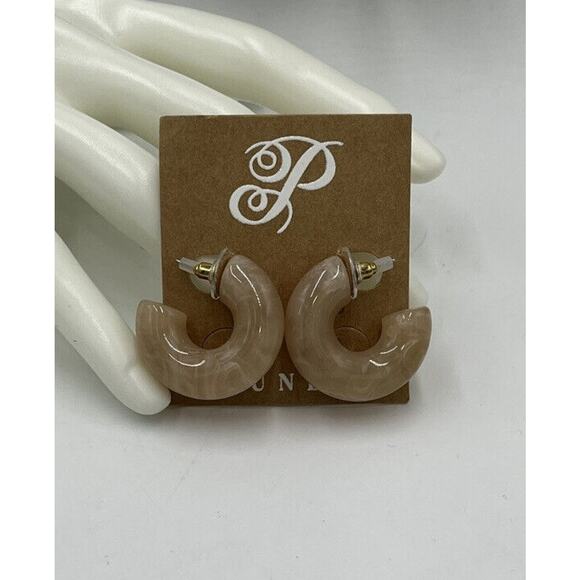 Plunder Marbled Light Brown Tan Acrylic Chunky Hoops Earrings 1 "  New - Picture 1 of 5